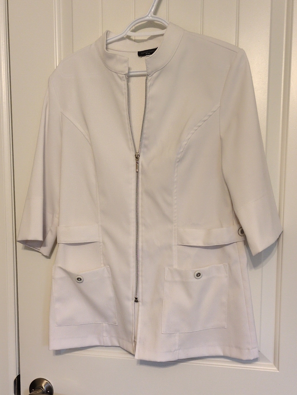 Cropped White Zip-Front Women's Blazer Jacket
